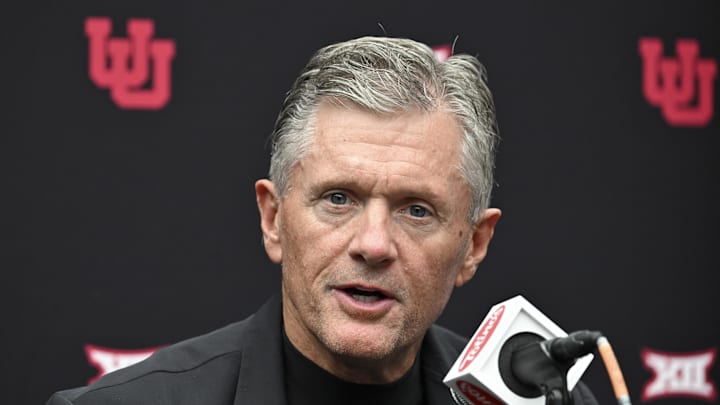 Utah football head coach Kyle Whittingham speaks to the media during the Big 12 Media Days