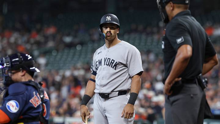 Apr 26, 2026; Houston, Texas, USA; New York Yankees center fielder Trent Grisham (12) reacts after a pitch during the third inning against the Houston Astros at Daikin Park. Mandatory Credit: Troy Taormina-Imagn Images Apr 26, 2026; Houston, Texas, USA; New York Yankees center fielder Trent Grisham (12) reacts after a pitch during the third inning against the Houston Astros at Daikin Park. Mandatory Credit: Troy Taormina-Imagn Images