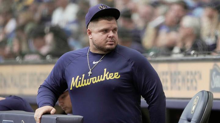 Milwaukee Brewers hitting coach Daniel Vogelbach is shown during the first inning of their game against the New York Mets Wednesday, July 22, 2026 at American Family Field in Milwaukee, Wisconsin.