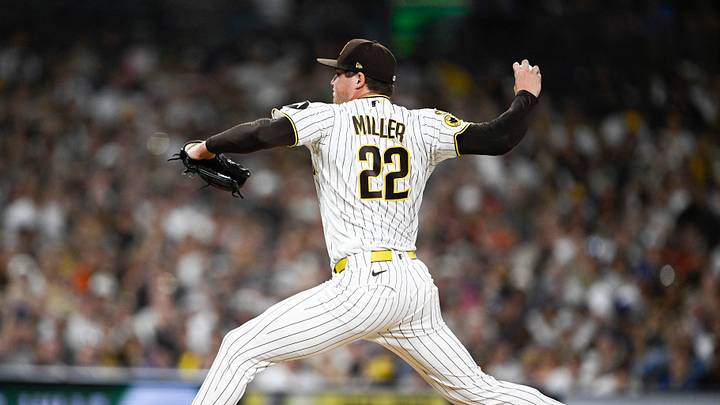 Aug 1, 2026; San Diego, California, USA; San Diego Padres pitcher Mason Miller (22) delivers during the eighth inning against the San Francisco Giants at Petco Park. Mandatory Credit: Denis Poroy-Imagn Images Aug 1, 2026; San Diego, California, USA; San Diego Padres pitcher Mason Miller (22) delivers during the eighth inning against the San Francisco Giants at Petco Park. Mandatory Credit: Denis Poroy-Imagn Images
