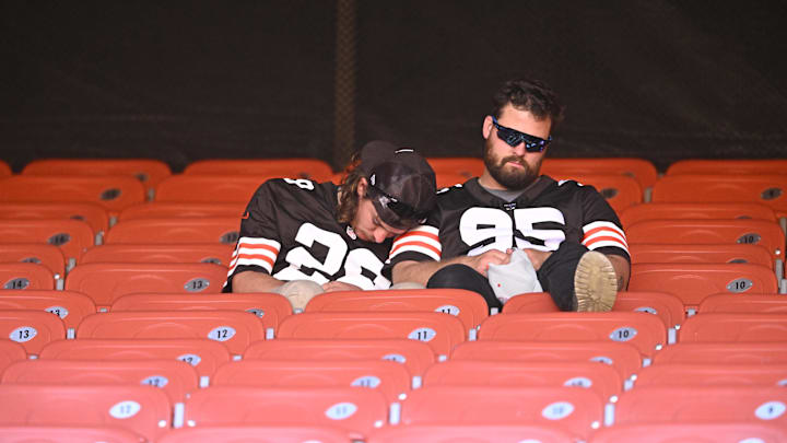 Oct 1, 2023; Cleveland, Ohio, USA; Cleveland Browns fans sit in the stands after a loss last season.