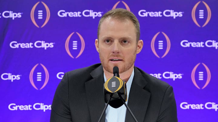 ESPN analyst Greg McElroy talks to the media during media day before the College Football Playoff.