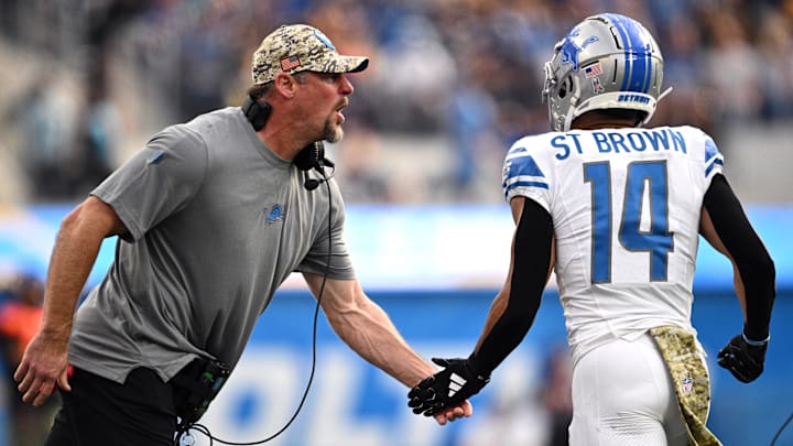 Detroit Lions head coach Dan Campbell and wide receiver Amon-Ra St. Brown on Nov 12, 2023.