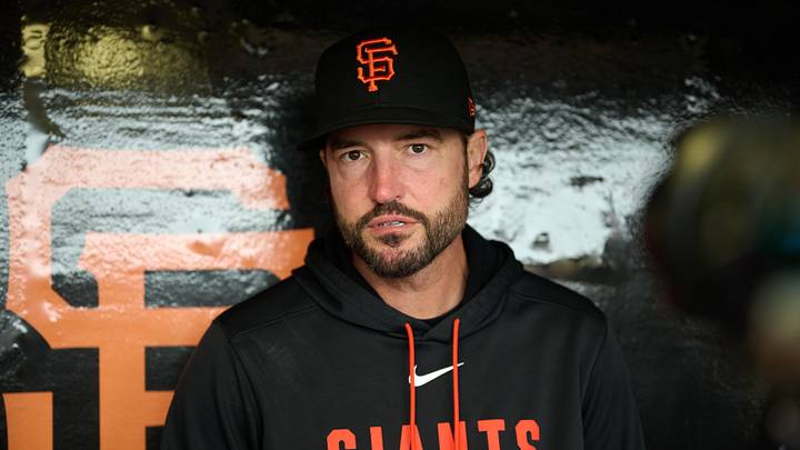 May 10, 2026; San Francisco, California, USA; San Francisco Giants manager Tony Vitello (23) speaks to the media before the game against the Pittsburgh Pirates at Oracle Park. Mandatory Credit: Robert Edwards-Imagn Images