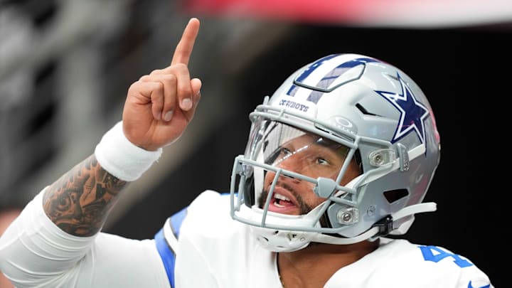 Sep 24, 2023; Glendale, Arizona, USA; Dallas Cowboys quarterback Dak Prescott (4) takes the field