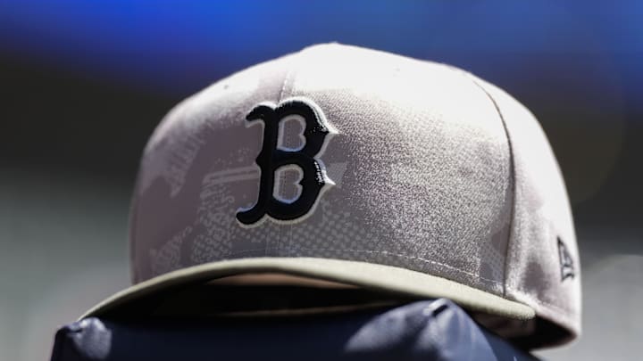 General view of a Boston Red Sox hat during warmups prior the game against the Milwaukee Brewers at American Family Field on May 26. General view of a Boston Red Sox hat during warmups prior the game against the Milwaukee Brewers at American Family Field on May 26.