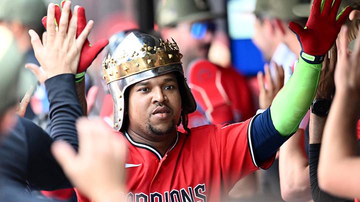 May 17, 2026; Cleveland, Ohio, USA; Cleveland Guardians designated hitter Jose Ramirez (11) celebrates after hitting a home run during the eighth inning against the Cincinnati Reds at Progressive Field.