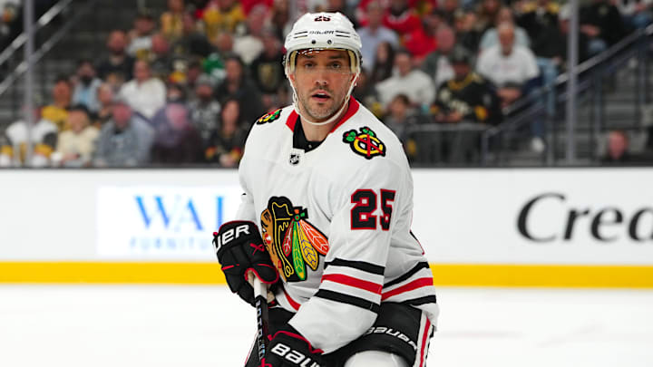 Chicago Blackhawks defenseman Alec Martinez (25) skates against the Vegas Golden Knights.
