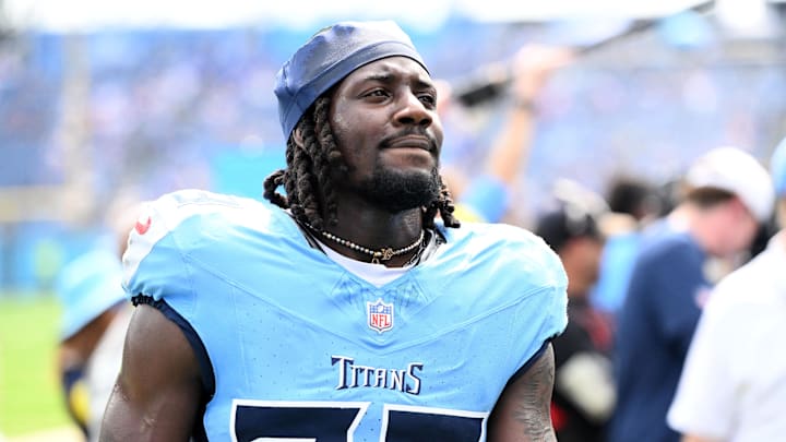 Sep 14, 2025; Nashville, Tennessee, USA; Tennessee Titans cornerback Jarvis Brownlee Jr. (29) before the game against the Los Angeles Rams at Nissan Stadium. Mandatory Credit: Steve Roberts-Imagn Images