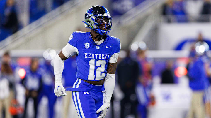 Oct 26, 2024; Lexington, Kentucky, USA; Kentucky Wildcats defensive back Quay'sheed Scott (12) runs onto the field before the game against the Auburn Tigers at Kroger Field. Mandatory Credit: Jordan Prather-Imagn Images Oct 26, 2024; Lexington, Kentucky, USA; Kentucky Wildcats defensive back Quay'sheed Scott (12) runs onto the field before the game against the Auburn Tigers at Kroger Field. Mandatory Credit: Jordan Prather-Imagn Images