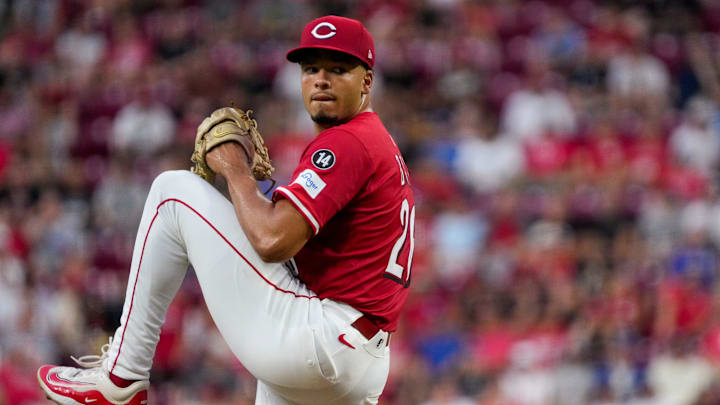 Cincinnati Reds pitcher Chase Burns (26) throws a pitch in the first inning of the MLB National League game between the Cincinnati Reds and the Los Angeles Dodgers at Great American Ball Park in downtown Cincinnati on Monday, July 28, 2025. The game was tied 1-1 after three innings. Cincinnati Reds pitcher Chase Burns (26) throws a pitch in the first inning of the MLB National League game between the Cincinnati Reds and the Los Angeles Dodgers at Great American Ball Park in downtown Cincinnati on Monday, July 28, 2025. The game was tied 1-1 after three innings.