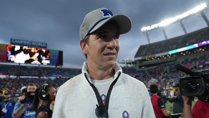NFC coach Eli Manning reacts after the 2025 Pro Bowl Games at Camping World Stadium. 