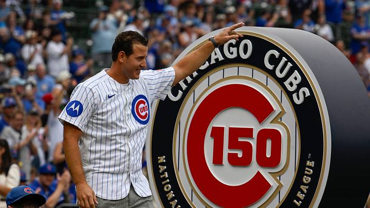 Aug 29, 2026; Chicago, Illinois, USA; Former Chicago Cubs player Anthony Rizzo waves to fans as he arrives at a ceremony marking the 150th anniversary of the team before the game against the Cincinnati Reds at Wrigley Field. Mandatory Credit: Matt Marton-Imagn Images Aug 29, 2026; Chicago, Illinois, USA; Former Chicago Cubs player Anthony Rizzo waves to fans as he arrives at a ceremony marking the 150th anniversary of the team before the game against the Cincinnati Reds at Wrigley Field. Mandatory Credit: Matt Marton-Imagn Images
