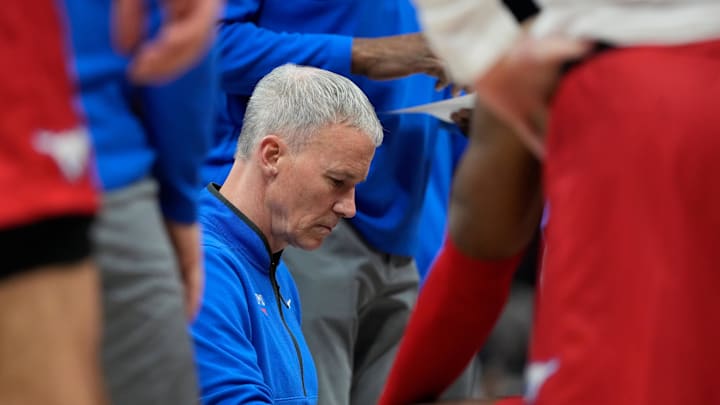 Mar 13, 2025; Charlotte, NC, USA; Southern Methodist Mustangs head coach Andy Enfield in the second half at Spectrum Center. 
