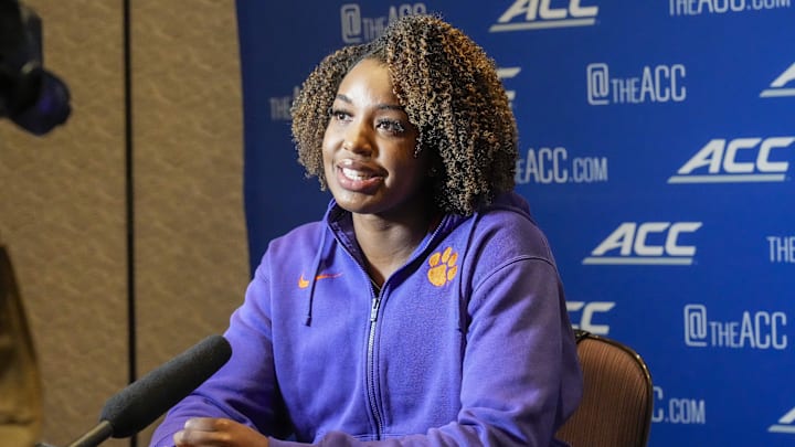 Oct 24, 2023; Charlotte, NC, USA; Clemson player Amari Robinson during the ACC Women s Tipoff.