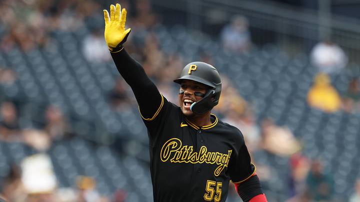 May 26, 2026; Pittsburgh, Pennsylvania, USA; Pittsburgh Pirates right fielder Esmerlyn Valdez (55) gestures as he circles the bases on a two run home run against the Chicago Cubs during the first inning at PNC Park. Mandatory Credit: Charles LeClaire-Imagn Images May 26, 2026; Pittsburgh, Pennsylvania, USA; Pittsburgh Pirates right fielder Esmerlyn Valdez (55) gestures as he circles the bases on a two run home run against the Chicago Cubs during the first inning at PNC Park. Mandatory Credit: Charles LeClaire-Imagn Images
