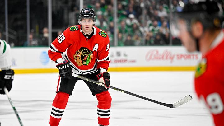 Nov 23, 2022; Dallas, Texas, USA; Chicago Blackhawks right wing Patrick Kane (88) in action during the game between the Dallas Stars and the Chicago Blackhawks at American Airlines Center. Mandatory Credit: Jerome Miron-USA TODAY Sports Nov 23, 2022; Dallas, Texas, USA; Chicago Blackhawks right wing Patrick Kane (88) in action during the game between the Dallas Stars and the Chicago Blackhawks at American Airlines Center. Mandatory Credit: Jerome Miron-USA TODAY Sports