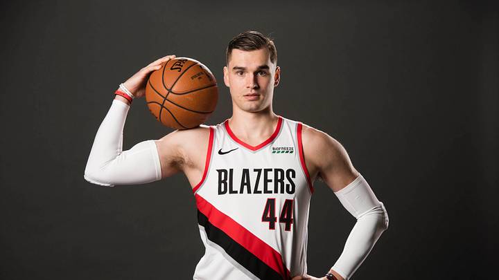 Sep 30, 2019; Portland, OR, USA; Portland Trail Blazers forward Mario Hezonja (44) poses for pictures on media day at Veterans Memorial Coliseum. Mandatory Credit: Troy Wayrynen-USA TODAY Sports Sep 30, 2019; Portland, OR, USA; Portland Trail Blazers forward Mario Hezonja (44) poses for pictures on media day at Veterans Memorial Coliseum. Mandatory Credit: Troy Wayrynen-USA TODAY Sports