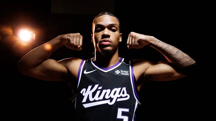Sep 28, 2026; Sacramento, CA, USA;  Sacramento Kings guard Darius Acuff Jr. (5) during media day at Golden 1 Center.  Mandatory Credit: Sergio Estrada-Imagn Images