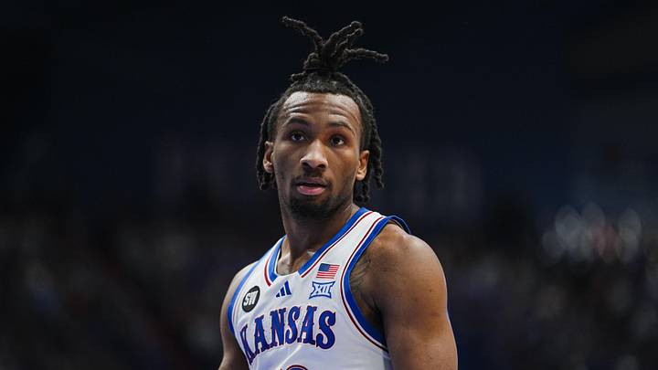 Feb 7, 2026; Lawrence, Kansas, USA; Kansas Jayhawks guard Darryn Peterson (22) reacts during the first half against the Kansas Jayhawks at Allen Fieldhouse. Mandatory Credit: Jay Biggerstaff-Imagn Images Feb 7, 2026; Lawrence, Kansas, USA; Kansas Jayhawks guard Darryn Peterson (22) reacts during the first half against the Kansas Jayhawks at Allen Fieldhouse. Mandatory Credit: Jay Biggerstaff-Imagn Images