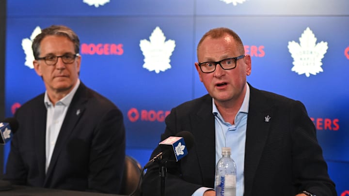 Jun 1, 2023; Toronto, Ontario, CANADA; Toronto Maple Leafs new general manager Brad Treliving is
