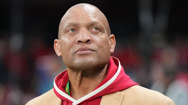 Nov 21, 2022; Mexico City, MEX; Former Arizona Cardinals cornerback Aeneas Williams looks on prior to the NFL International Series Monday Night Football game against the San Francisco 49ers at Estadio Azteca. Mandatory Credit: Kirby Lee-Imagn Images