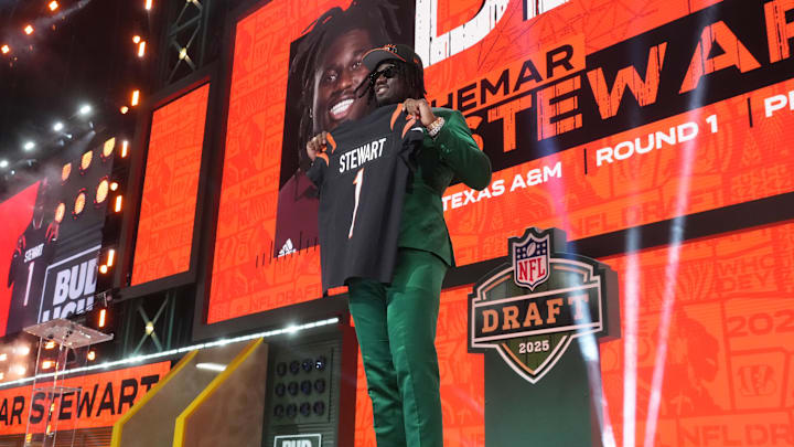 Apr 24, 2025; Green Bay, WI, USA; Texas A&M Aggies defensive end Shemar Stewart is selected by the Cincinnati Bengals as the number seventeen pick in the first round of the 2025 NFL Draft at Lambeau Field. Mandatory Credit: Kirby Lee-Imagn Images