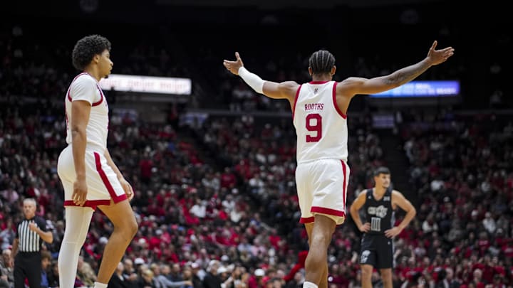 Nov 21, 2025; Cincinnati, Ohio, USA; Louisville Cardinals forward Khani Rooths (9) reacts to the crowd in the game against the Cincinnati Bearcats in the second half at Heritage Bank Center. Mandatory Credit: Aaron Doster-Imagn Images