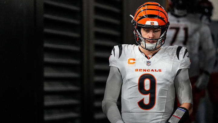 Cincinnati Bengals quarterback Joe Burrow (9) takes the field for the first quarter of the NFL Week 18 game between the Pittsburgh Steelers and the Cincinnati Bengals at Acrisure Stadium in Pittsburgh on Saturday, Jan. 4, 2025.