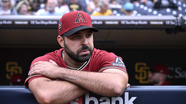 Aug 19, 2023; San Diego, California, USA; Arizona Diamondbacks relief pitcher Nabil Crismatt (61) looks on before the game against the San Diego Padres at Petco Park. Mandatory Credit: Orlando Ramirez-Imagn Images Aug 19, 2023; San Diego, California, USA; Arizona Diamondbacks relief pitcher Nabil Crismatt (61) looks on before the game against the San Diego Padres at Petco Park. Mandatory Credit: Orlando Ramirez-Imagn Images