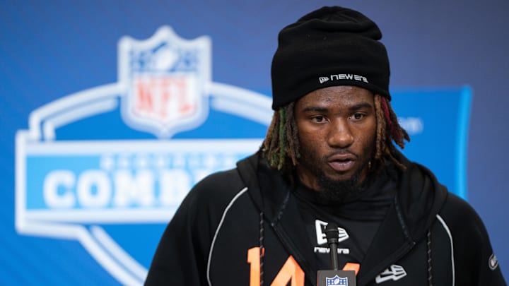 Texas A&M running back Le'Veon Moss (RB14) speaks to members of the media during the NFL Combine at the Indiana Convention Center. Texas A&M running back Le'Veon Moss (RB14) speaks to members of the media during the NFL Combine at the Indiana Convention Center.