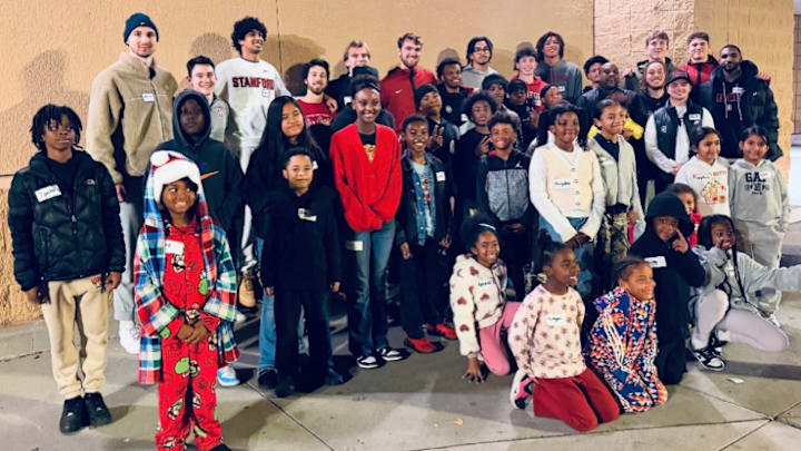 The Stanford Men's Basketball team outside Target in Redwood City.