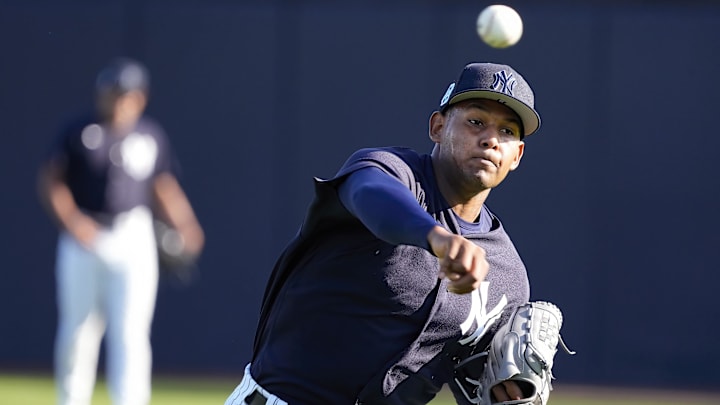Feb 23, 2023; Tampa, FL, USA;  Mandatory Credit: New York Yankees relief pitcher Jhony Brito (76)