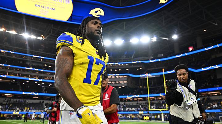 Sep 21, 2026; Inglewood, California, USA;  Los Angeles Rams wide receiver Davante Adams (17) celebrates after defeating the New York Giants at SoFi Stadium.  