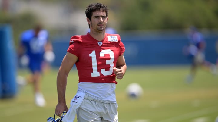 May 28, 2024; Thousand Oaks, CA, USA;  Los Angeles Rams quarterback Stetson Bennett (13) participates in drills during OTAs at California Lutheran University. Mandatory Credit: Jayne Kamin-Oncea-USA TODAY Sports