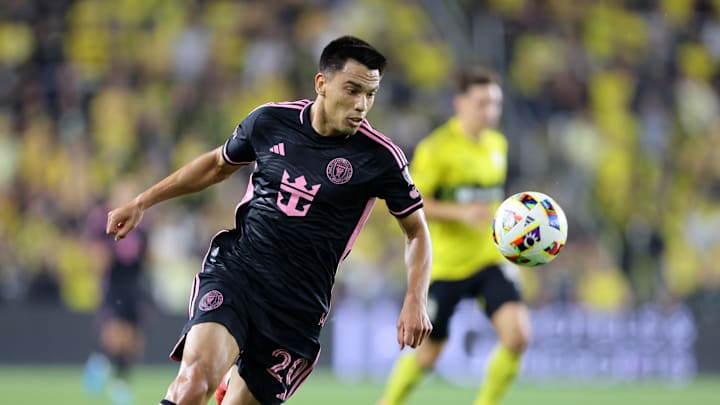Oct 2, 2024; Columbus, Ohio, USA; Inter Miami CF midfielder Diego Gomez (20) chases the ball against the Columbus Crew during the first half at Lower.com Field. Mandatory Credit: Joseph Maiorana-Imagn Images Oct 2, 2024; Columbus, Ohio, USA; Inter Miami CF midfielder Diego Gomez (20) chases the ball against the Columbus Crew during the first half at Lower.com Field. Mandatory Credit: Joseph Maiorana-Imagn Images