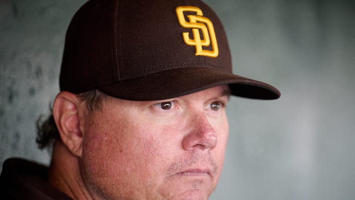 Aug 12, 2025; San Francisco, California, USA; San Diego Padres manager Mike Shildt (8) speaks to the media before the game between the San Diego Padres and the San Francisco Giants at Oracle Park. Mandatory Credit: Robert Edwards-Imagn Images