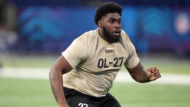 Mar 3, 2024; Indianapolis, IN, USA; Maryland offensive lineman Delmar Glaze (OL27) during the 2024 Mar 3, 2024; Indianapolis, IN, USA; Maryland offensive lineman Delmar Glaze (OL27) during the 2024