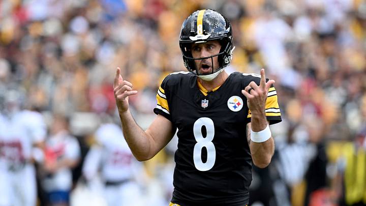 Sep 13, 2026; Pittsburgh, Pennsylvania, USA;  Pittsburgh Steelers quarterback Aaron Rodgers (8) reacts during the first quarter against the Atlanta Falcons at Acrisure Stadium.  Mandatory Credit: Barry Reeger-Imagn Images