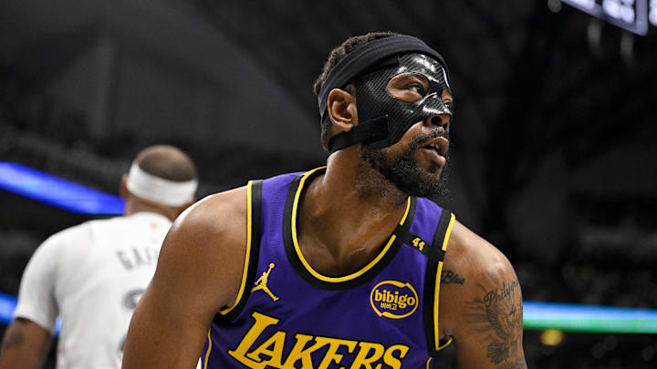 Los Angeles Lakers guard Jordan Goodwin in action during the game against the Dallas Mavericks. Mandatory Credit: Jerome Miron-Imagn Images