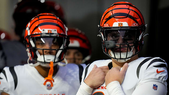 Cincinnati Bengals defensive end Trey Hendrickson (91) stands by before the first quarter of the NFL 16 game between the Pittsburgh Steelers and the Cincinnati Bengals at Acrisure Stadium in Pittsburgh on Saturday, Dec. 23, 2023. The Steelers led 24-0 at halftime.