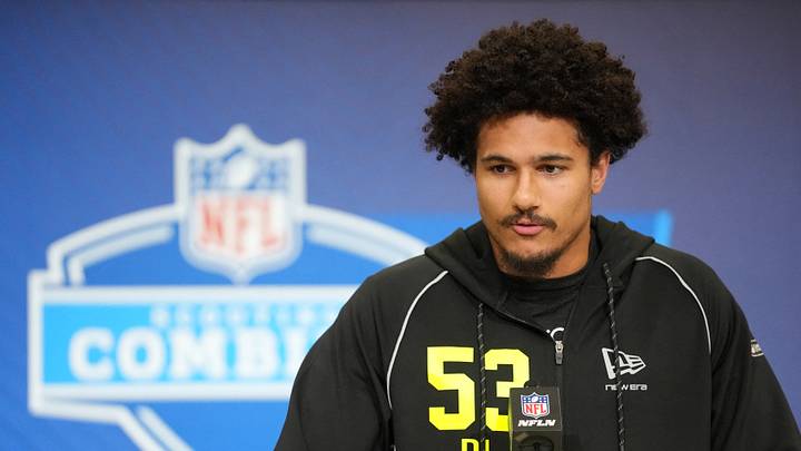Texas defensive lineman Trey Moore (DL53) speaks during the NFL Scouting Combine at the Indiana Convention Center. Texas defensive lineman Trey Moore (DL53) speaks during the NFL Scouting Combine at the Indiana Convention Center.