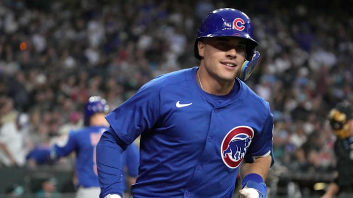 Chicago Cubs second base Matt Shaw (6) celebrates after hitting a two-run home run against the Arizona Diamondbacks at Chase Field. 