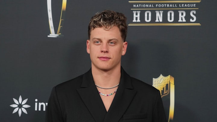 Feb 6, 2025; New Orleans, LA, USA;  Joe Burrow on the red carpet before Super Bowl LIX NFL Honors at Saenger Theatre. Mandatory Credit: Kirby Lee-Imagn Images