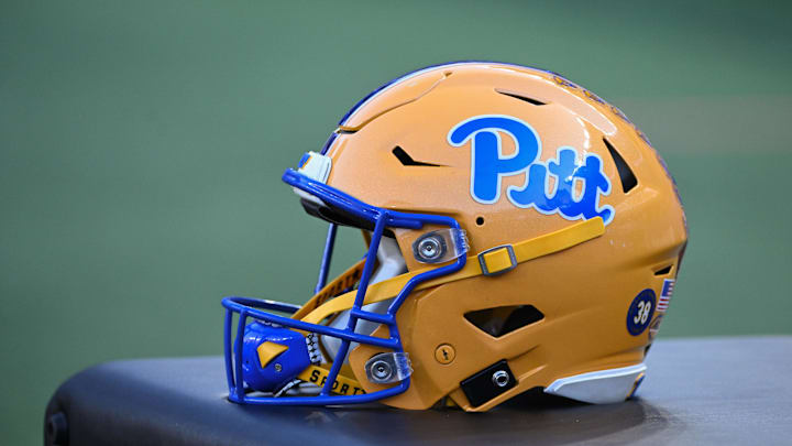 Sep 14, 2024; Pittsburgh, Pennsylvania, USA; A Pittsburgh Panthers helmet sits on a training table  against the West Virginia Mountaineers during the fourth quarter at Acrisure Stadium. Mandatory Credit: Barry Reeger-Imagn Images