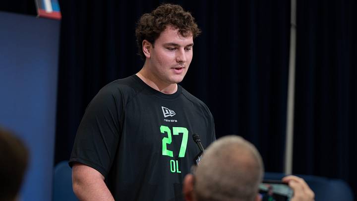 Kansas State offensive lineman Sam Hecht (OL27) speaks to members of the media Kansas State offensive lineman Sam Hecht (OL27) speaks to members of the media