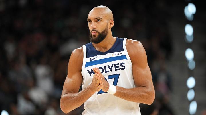 May 12, 2026; San Antonio, Texas, USA; Minnesota Timberwolves center Rudy Gobert (27) during the first half of game five of the first round of the 2026 NBA Playoffs against the San Antonio Spurs at Frost Bank Center. Mandatory Credit: Scott Wachter-Imagn Images