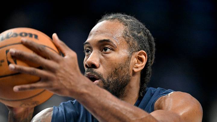 Mar 21, 2026; Dallas, Texas, USA; LA Clippers forward Kawhi Leonard (2) warms up before the game against the Dallas Mavericks at the American Airlines Center. Mandatory Credit: Jerome Miron-Imagn Images