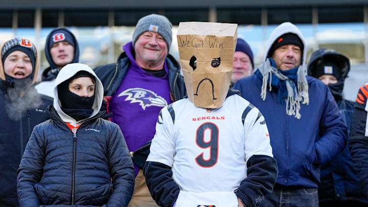Cold Bengals fans look on in the fourth quarter of the NFL Week 15 game between the Cincinnati Bengals and the Baltimore Ravens at Paycor Stadium in Cincinnati on Sunday, Dec. 14, 2025. The Bengals were shut out, 24-0. Cold Bengals fans look on in the fourth quarter of the NFL Week 15 game between the Cincinnati Bengals and the Baltimore Ravens at Paycor Stadium in Cincinnati on Sunday, Dec. 14, 2025. The Bengals were shut out, 24-0.