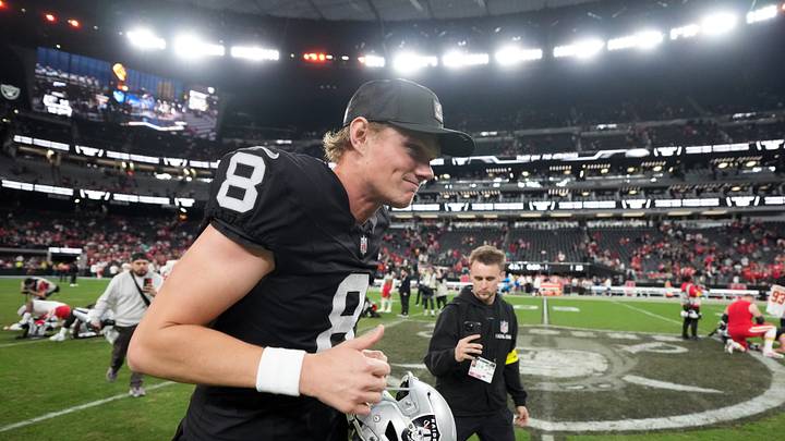 Jan 4, 2026; Paradise, Nevada, USA; Las Vegas Raiders place kicker Daniel Carlson (8) leaves the field after the game against the Kansas City Chiefs at Allegiant Stadium. Mandatory Credit: Kirby Lee-Imagn Images Jan 4, 2026; Paradise, Nevada, USA; Las Vegas Raiders place kicker Daniel Carlson (8) leaves the field after the game against the Kansas City Chiefs at Allegiant Stadium. Mandatory Credit: Kirby Lee-Imagn Images